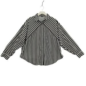 Express Womens Dark Academia Mod Boyfriend Portofino Shirt L Black White Stripe